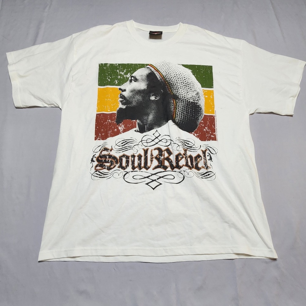 Zion Rootswear Bob Marley Soul Rebel T-Shirt White 1X Rasta Graphic 2007 Vintage